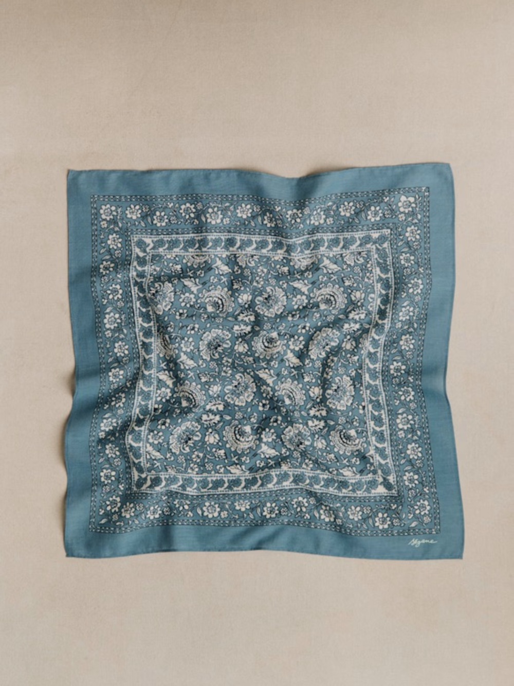 SEZANE GASTON SCARF. VINTAGE BLUE & NAVY BANDANA